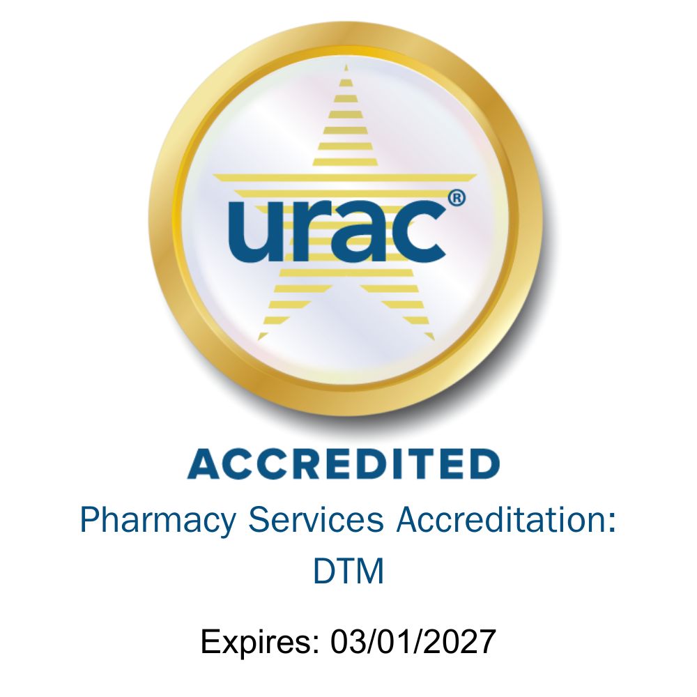 URAC Accredited logo - Pharmacy Services Accreditation: Drug Therapy Management expires 03/01/2027