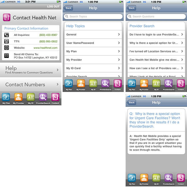 Contact Information on Health Net Mobile